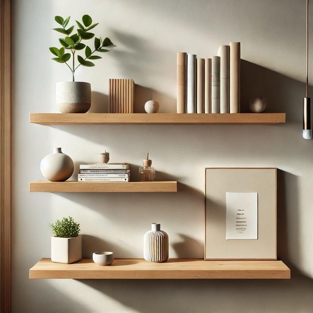 Nordic floating wall shelf in oak